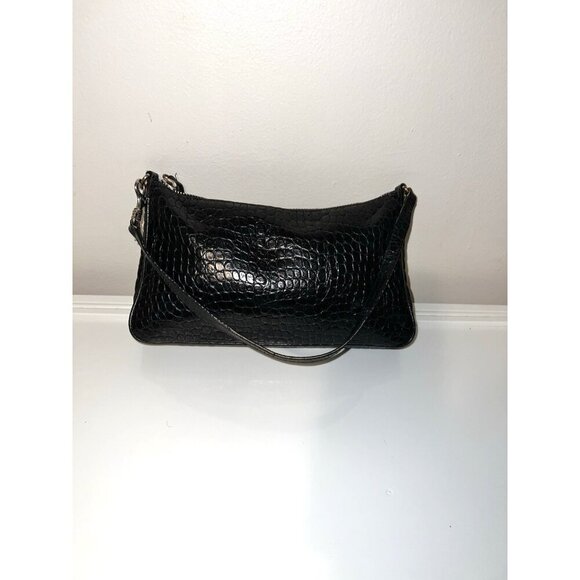 BANANA REPUBLIC Y2K Black Leather Reptile Skin Embossed Shoulder Bag - Picture 5 of 14